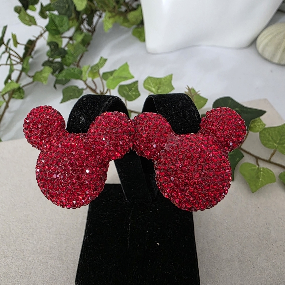 Statement Red Rhinestone Mouse Head Earrings - Picture 4 of 9